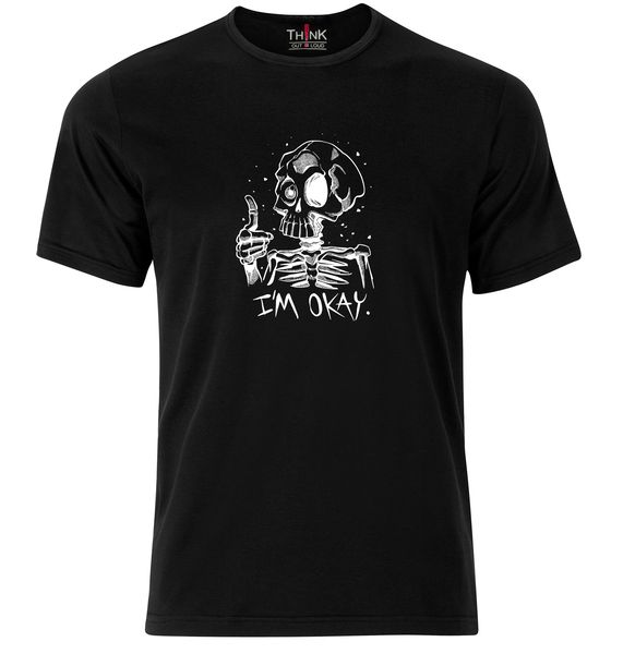Think Out Loud Mens "Skeleton I'm Okay" Short Sleeve Tshirt Black