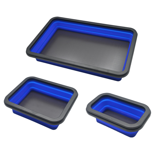 Foldable Magnetic Screw Tray Silicone Tool Parts Storage Organizer Box Wood
