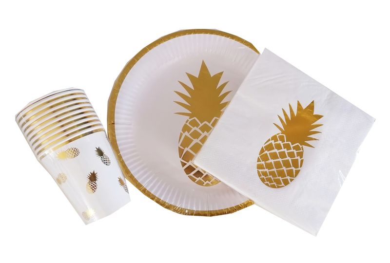 Pineapple Party Set - Plates, Cups and Serviettes (10 Guests)