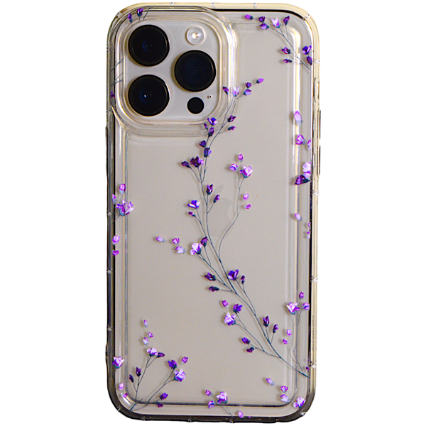 Clear - Phone Case - with Purple Flower Stems - Iphone 14 Pro Max