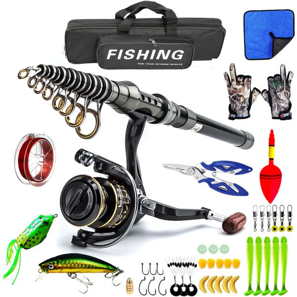 5.2:1 Gear Ratio Carbon Fiber Telescopic Fishing Rod &amp; Reel Combo -1.8m-3m