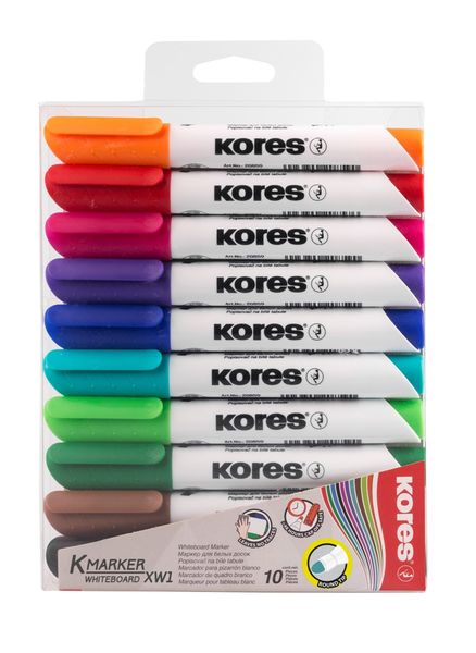 Kores K-Marker Whiteboard Marker, Assorted Colours, Wallet of 10
