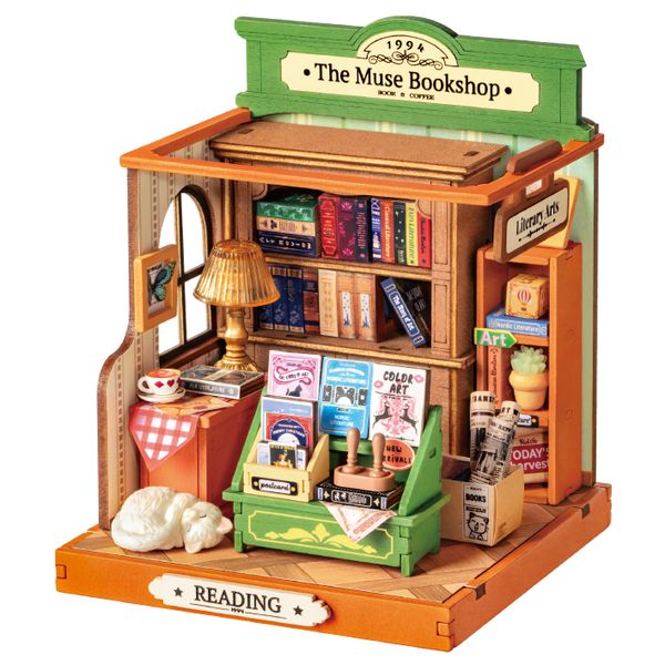 Robotime DIY Miniature House - The Muse Bookshop Kit - (68 Pieces)