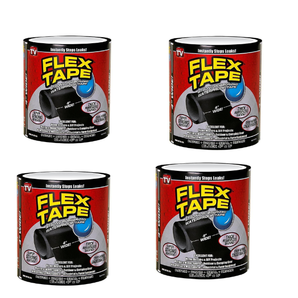 4-Piece Rubberized Waterproof Seal Flex Tape 4 Inch - Black