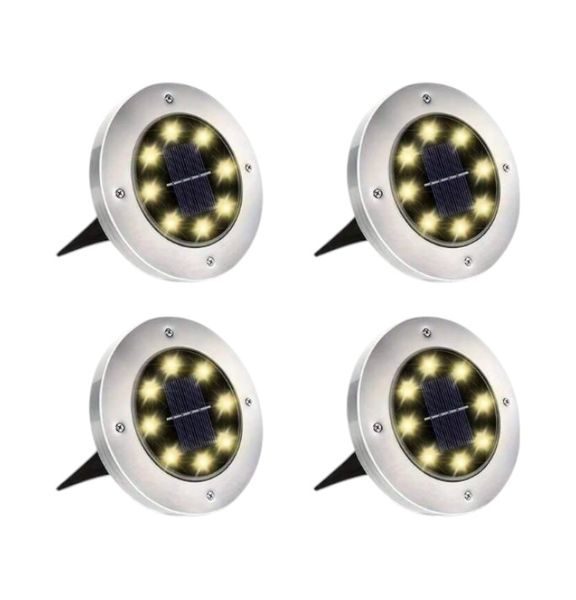 4 Piece - Solar-Powered Operation Outdoor Ground Lights - Silver, Warm