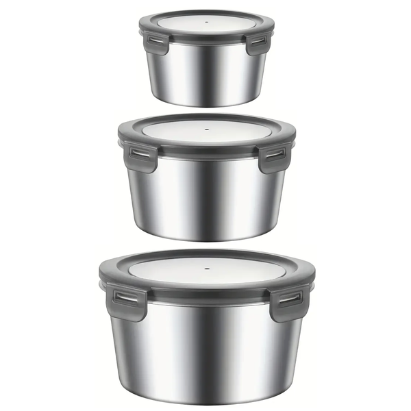 Set of 3 Stainless Steel Food Storage Containers