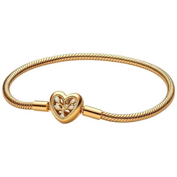 20cm - S925 Sterling Heart Pendant Bracelet - Gold