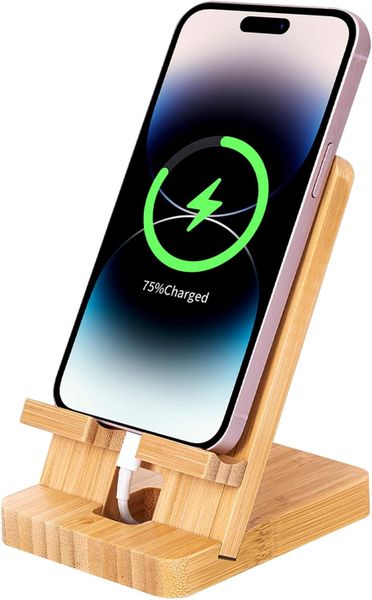 Bamboo Desktop Wood Phone Stand Clamp Holder for All Smartphones Holder
