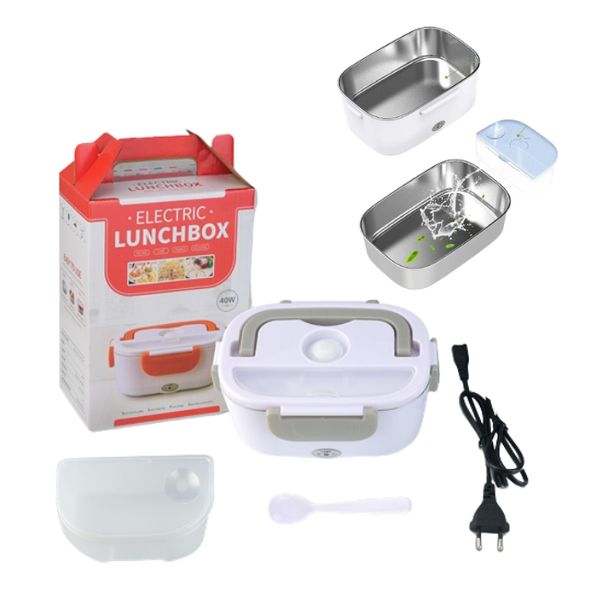Synergy360 electric heated bento lunch box container steel liner - White