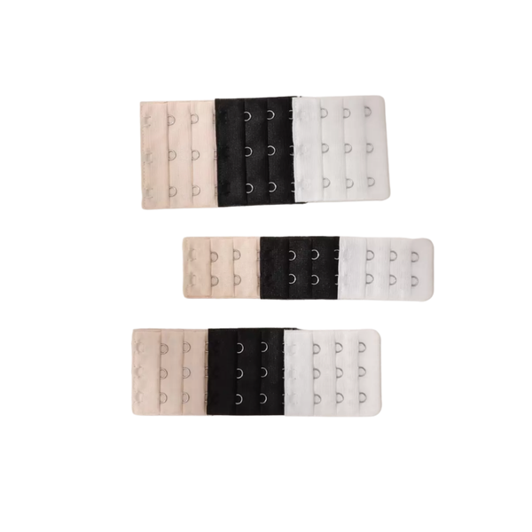 Universal Bra Extender Hook Straps - Pack of 9 - Beige, Black, White