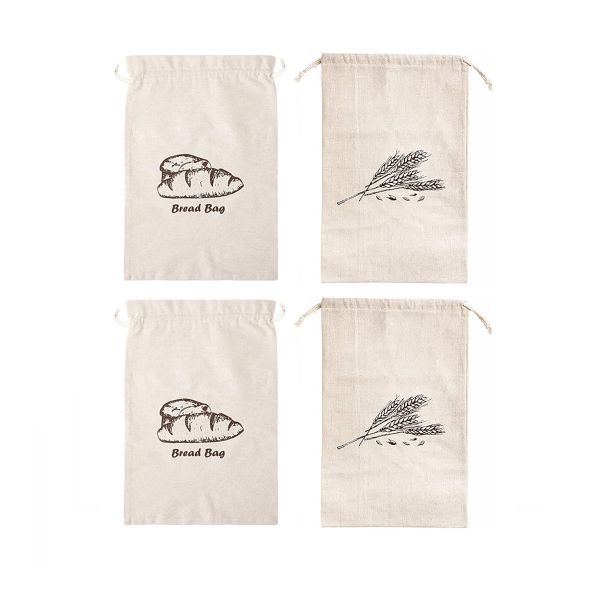 4Piece Linen Bread Bags for Homemade Reusable SourdoughBread Storage Bag