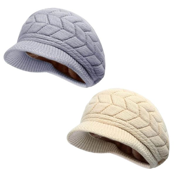 2 Pack Women's Winter Hats Warm Knit Hat Slouchy Beanie Cap with Brim Gifts
