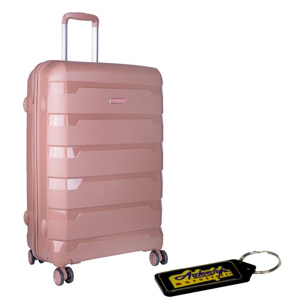 Voyager Pacific 4 Wheel Carry On Small Trolley Bag - Pink &amp; Keyring