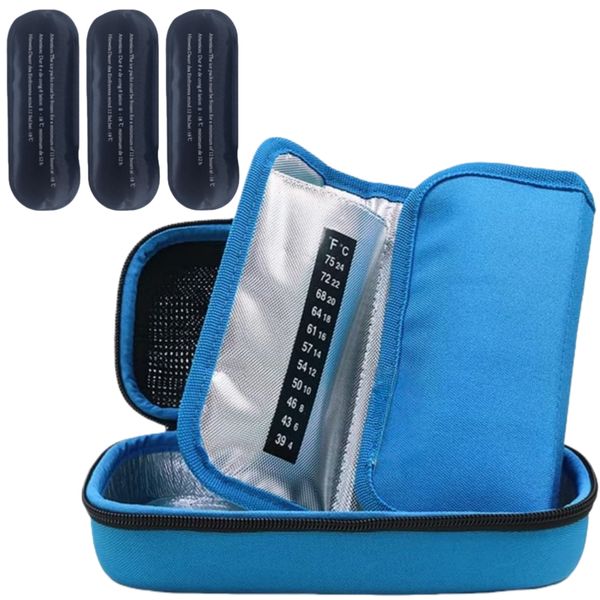 Portable Insulin Cooler Travel Case with Thermometer &amp; Ice Packs