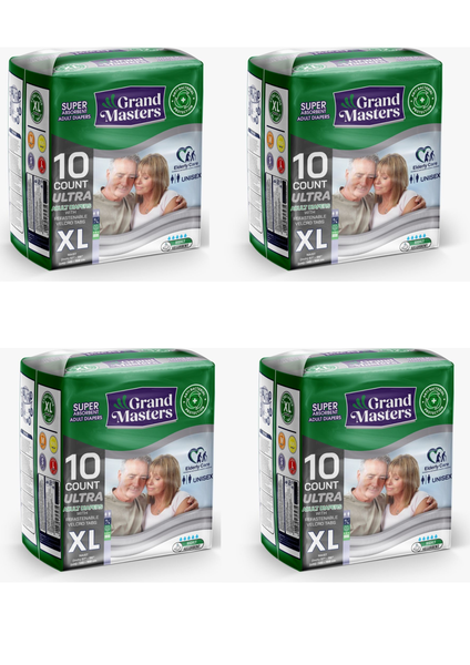 Grand Masters Adult Diapers XL - Super Absorbent (4 x Packs of 10)