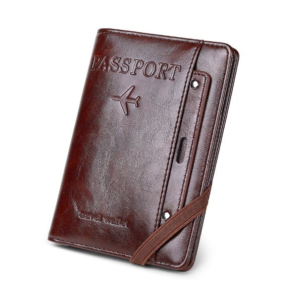 Travel Passport Holder RFID Block Card Wallet,Tickets Organizer -Brown