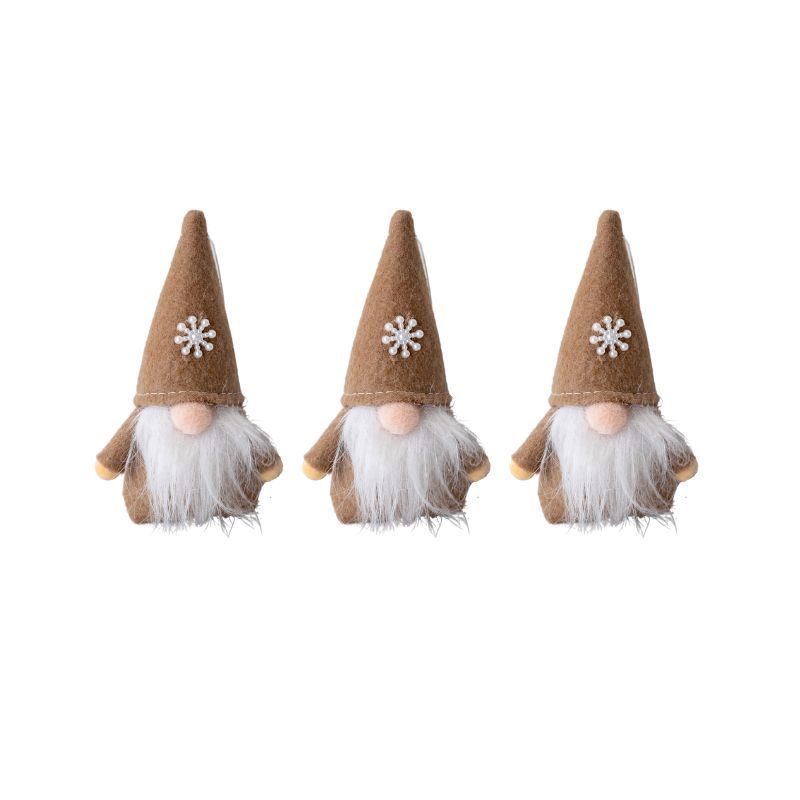 Nordic Scandinavian Set of 3 Beige Gnome Hanging Christmas Tree Decorations