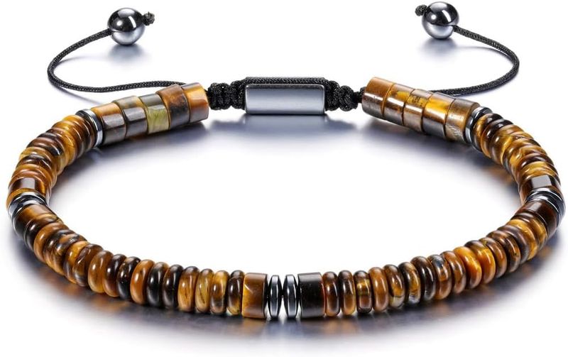 Healing Crystal Bracelet, Hematite Black Obsidian Tiger Eye Gemstone