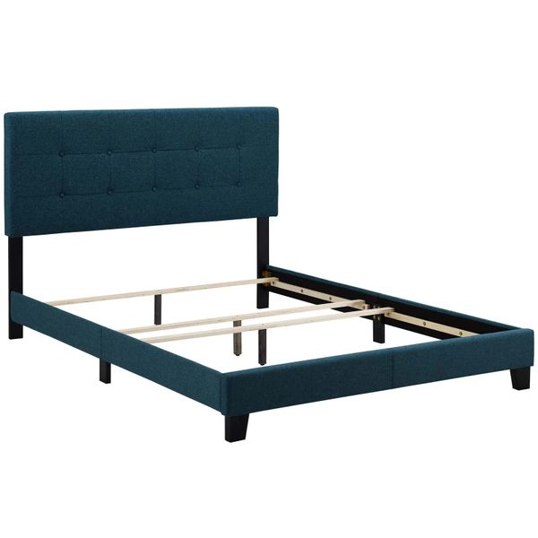 Azure Penna Upholstered Bed Set in Blue Beige