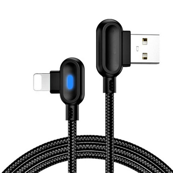 LED Dual Elbow 90 Degree USB Charging Cable for iPhone - 2m