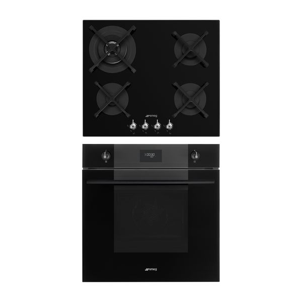 Smeg 60cm Linea Classic Oven &amp; 4 burner Ceran Gas Hob Set