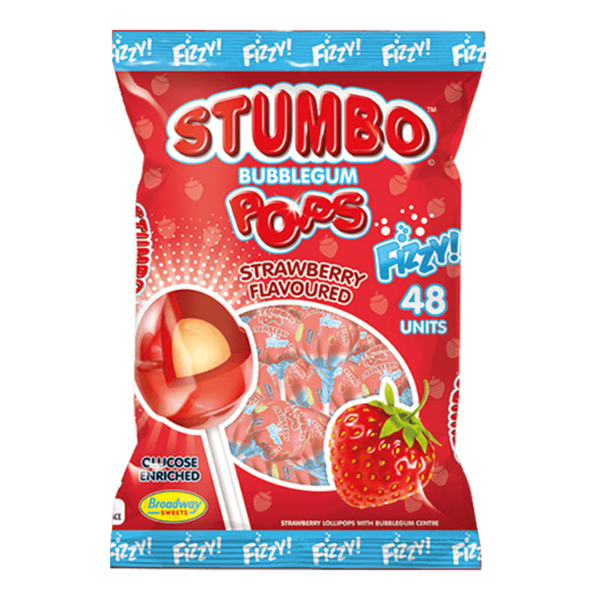 Stumbo Lollipops - Strawberry Fizzy (Pack of 48 Lollipops)