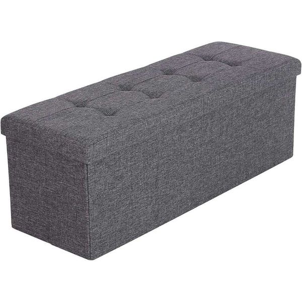 Songmics Foldable Large Storage Ottoman Bench, Grey