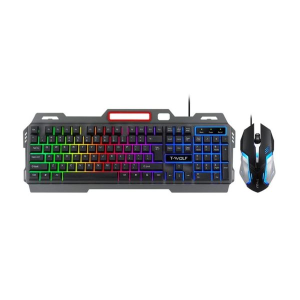 T-WOLF TF600 Gaming Keyboard &amp; Mouse Combo Rainbow Backlit Metal Set