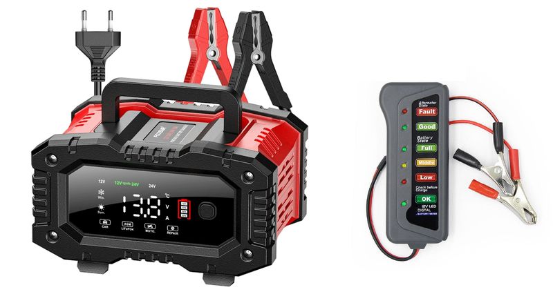 FOXSUR Battery Charger 12V-20A 24V-10A + 12V Battery Tester