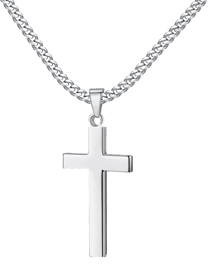 Premium Silver Stainless Steel Mens & Boy's Cross Pendant Necklace