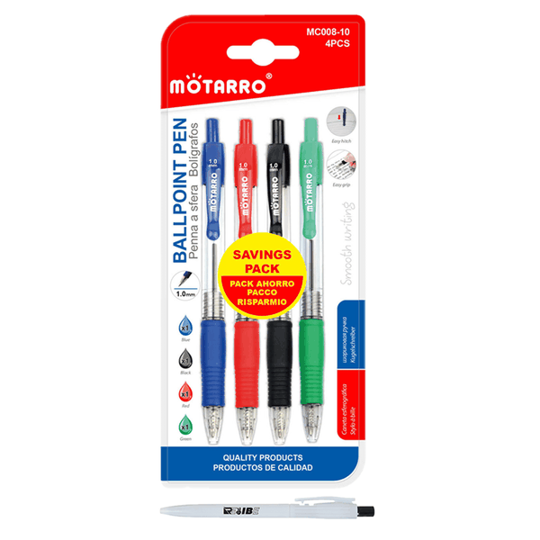 4Pcs Different Colors Comfy Grip Easy Hitch Ballpoint Pens With ReVibe Pen