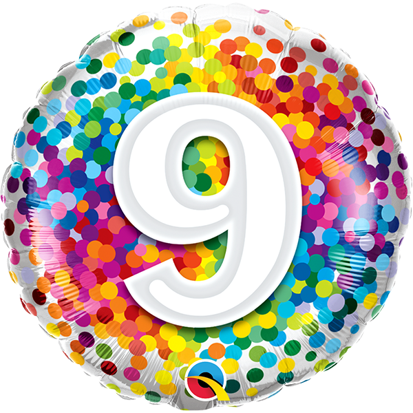 18 Inch Foil Age 9 Rainbow Confetti