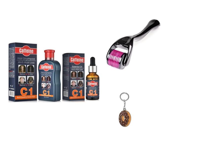 Caffeine Anti-Hairloss Shampoo &amp; Serum Treatment, Derma Roller &amp; Keyring