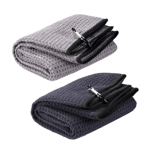 Microfiber Fabric Waffle Pattern - Carabiner Clip Golf Towels - 2-Pack
