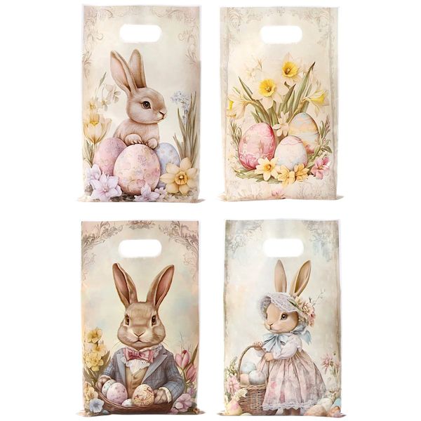 25 Piece - Easter Bunny &amp; Egg Gift Bags - Pastel Spring Design Party Bags