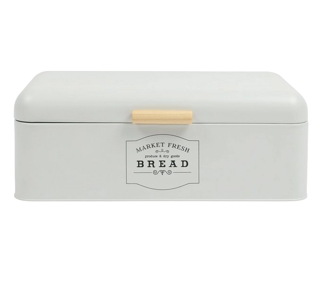 White Metal Bread Bin with Wooden Handles
