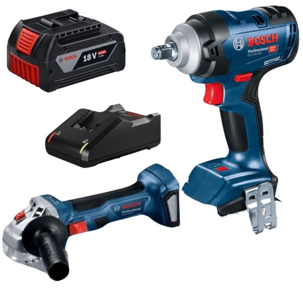 Bosch - Cordless Impact Wrench, Angle Grinder with 5Ah Battery &amp; Charger