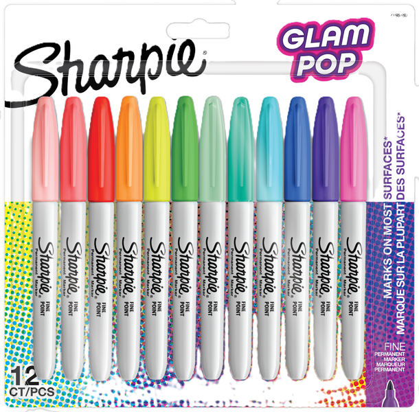 SHARPIE Permanent Markers Fine Point Glam Pop 12 Blister Pack