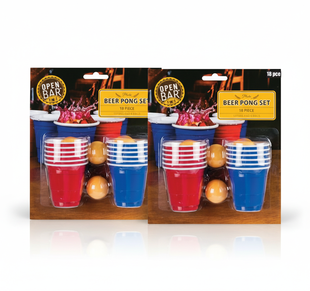 Open Bar Mini Beer Pong Game Set - 18 Piece Drinking Game - 2 Pack