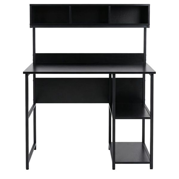 Modern Black Computer Desk With Hutch Shelves Home Office Study Workstation