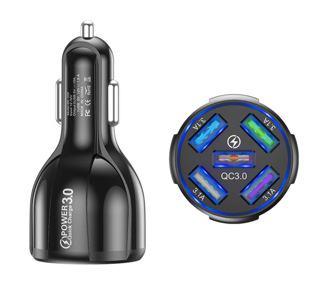 Rappid 5 Port Car Charger for Mobile Cell Phone - Fast Charging 3.1A