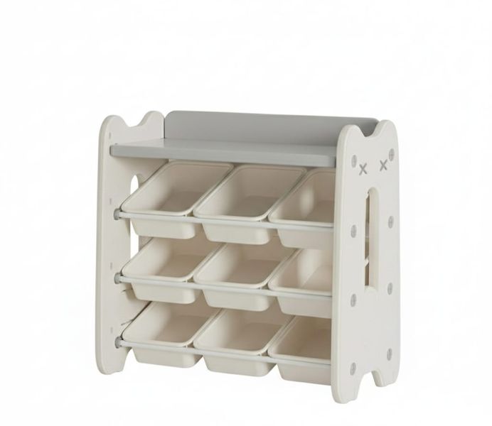Kids Activity Toy Organizer - Triple Shelf with 9 Storage Bins White/Grey