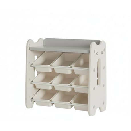 Kids Activity Toy Organizer - Triple Shelf with 9 Storage Bins White/Grey Image