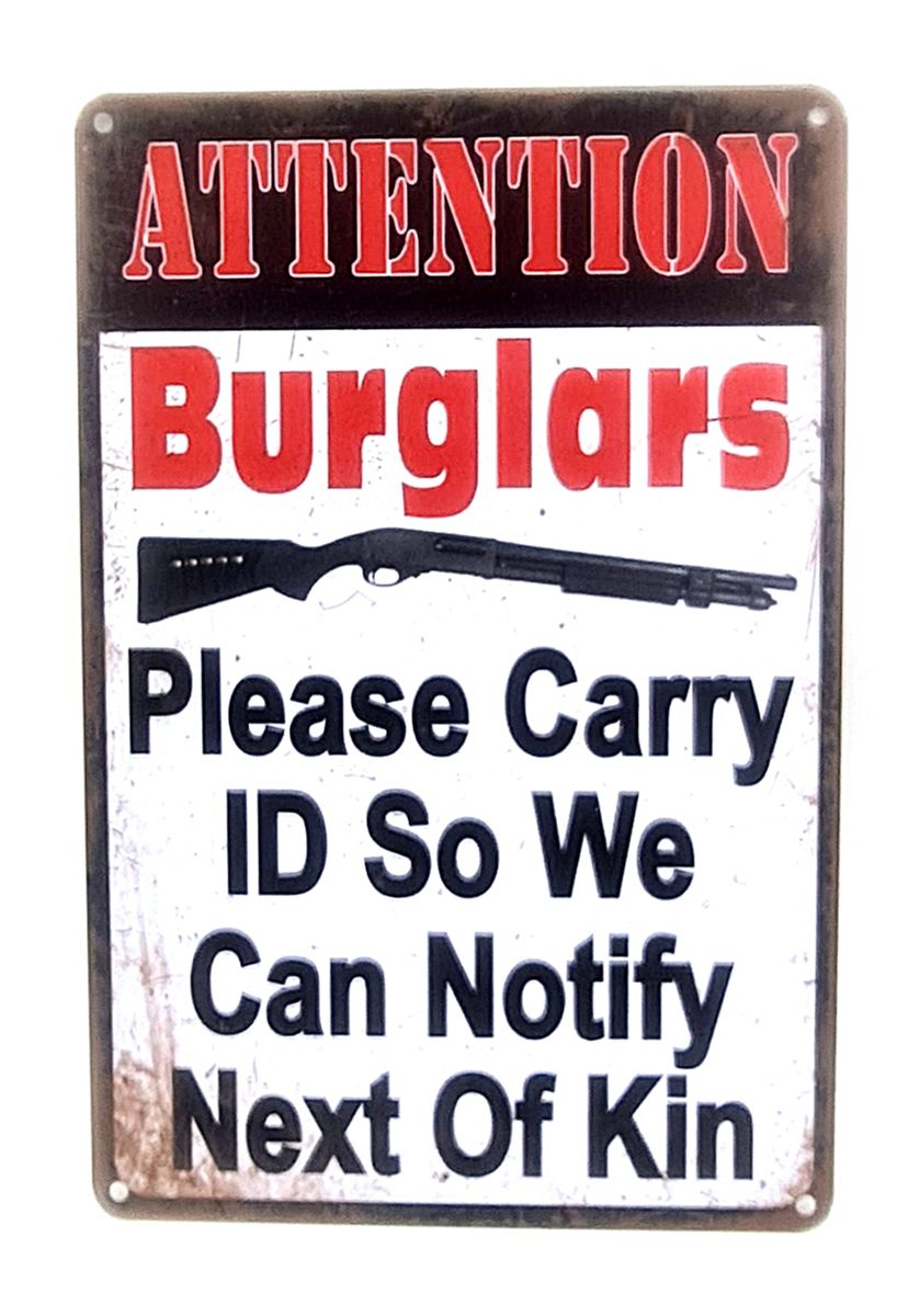 Attention Burglars Vintage Style Metal Bar Sign for Café Bar Pub Wall Décor