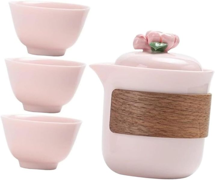 Portable Pink Ceramic Gongfu Tea Set Floral Teapot Cups