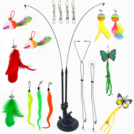 Cat Feather Toys Set, Interactive Toys, Cat Wand Toys, Hanging Cat Toys Image