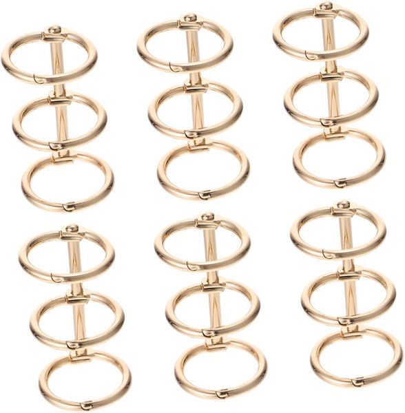 6pcs Gold Binder Rings 3-Hole Metal Clip Rings for Loose Leaf Organizers