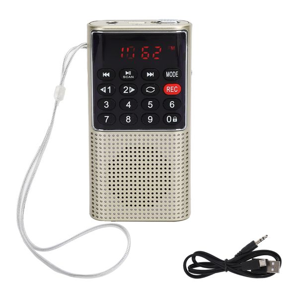 Mini FM Radio Speaker Portable USB Music MP3 Player with Earphone Port Gold