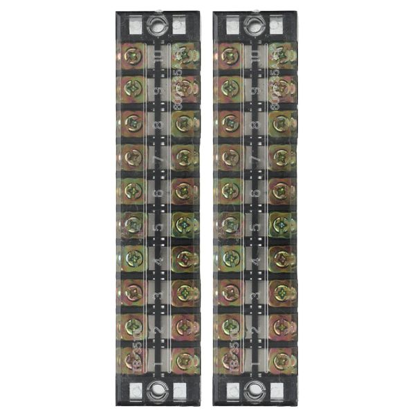 10 Position Terminal Strip 35A 600V Dual Row Barrier Block with Cover 2Pcs