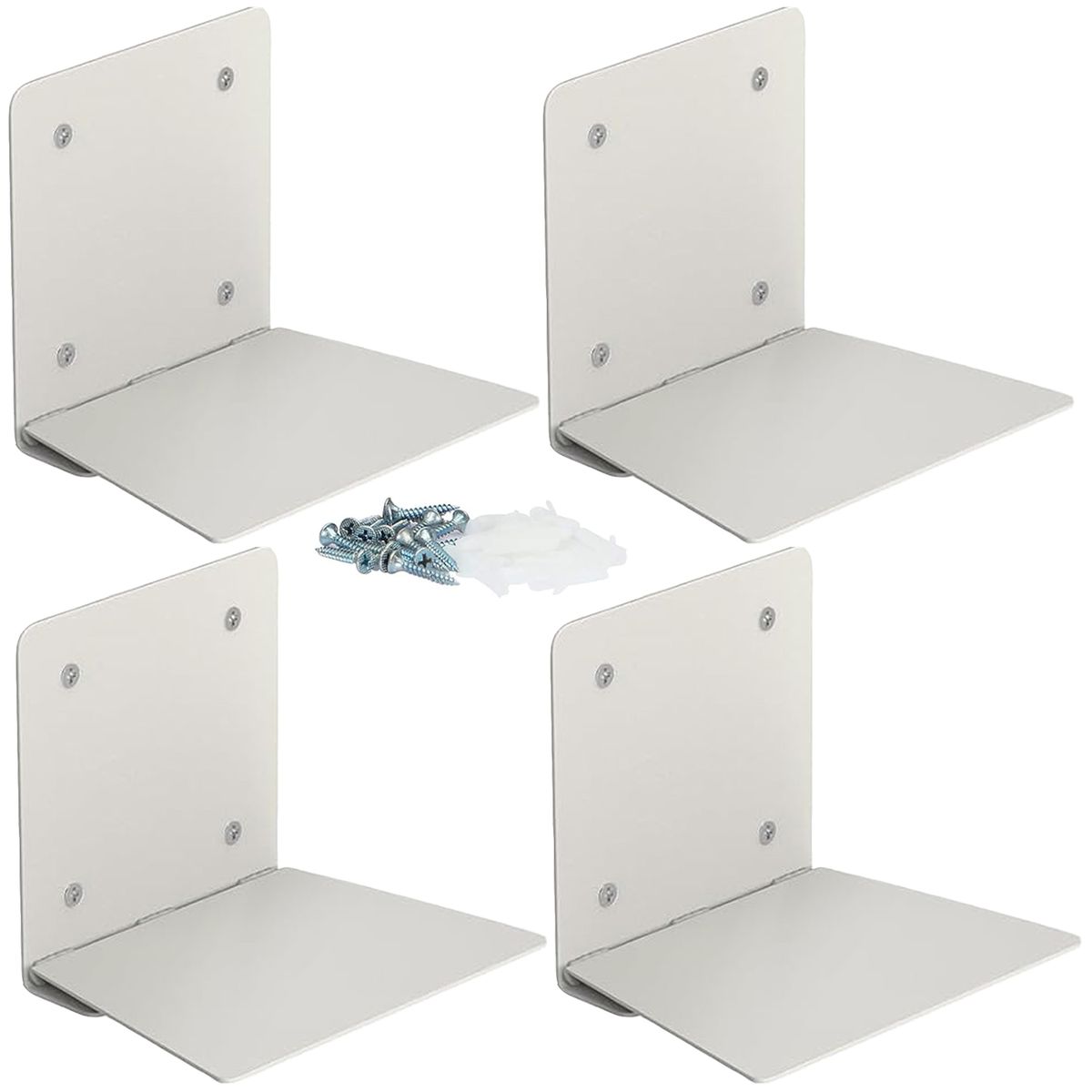 4 Pack Invisible Iron Floating Bookshelves Wall Mounted Hanging Shelf_White